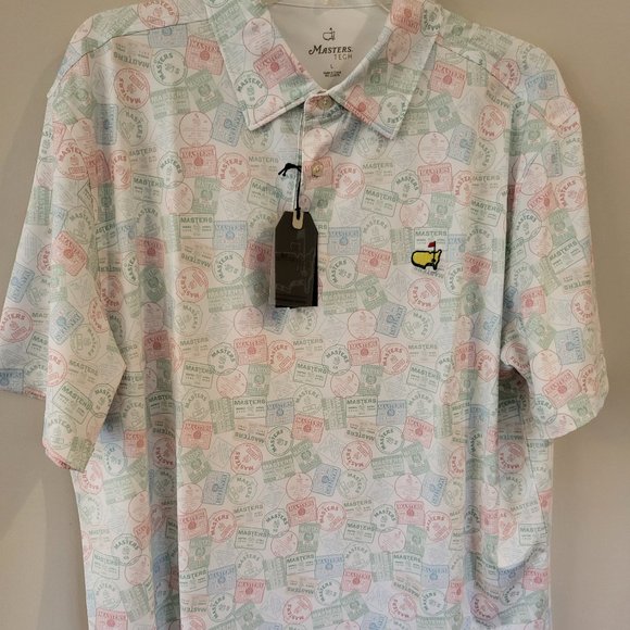 NWT Masters Augusta National White Badge Print Performance Tech PGA Golf Polo - Picture 4 of 6
